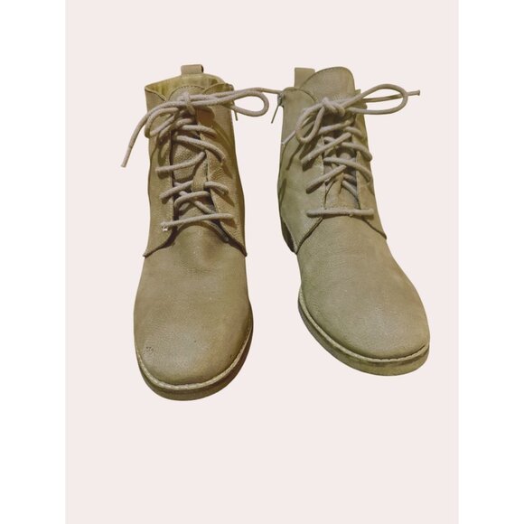 Lucky Brand Tan Suede Ankle Boots - lace up and side zip western chic style - Picture 5 of 7